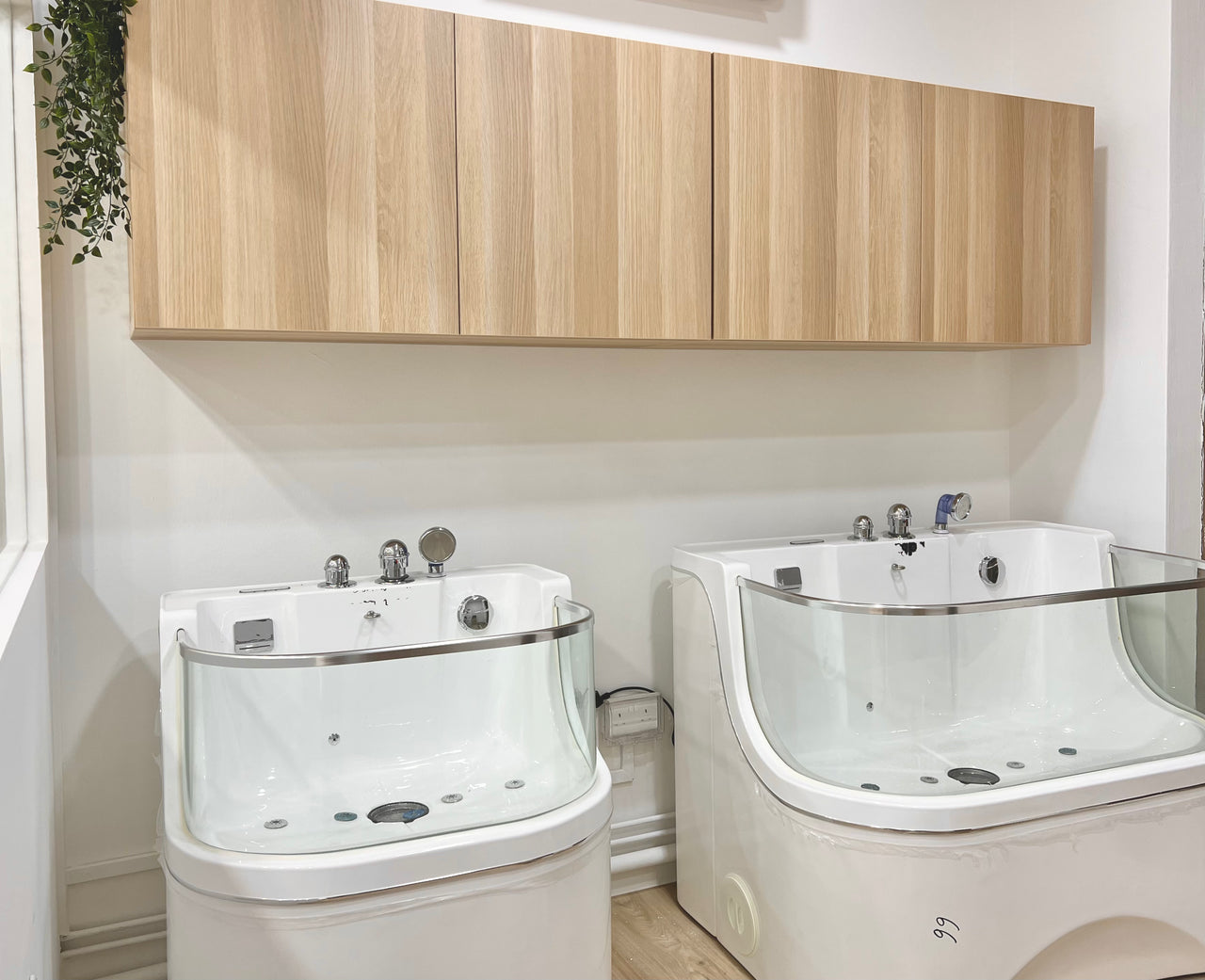 Modern spa bathing tubs at The Grooming Angels lounge